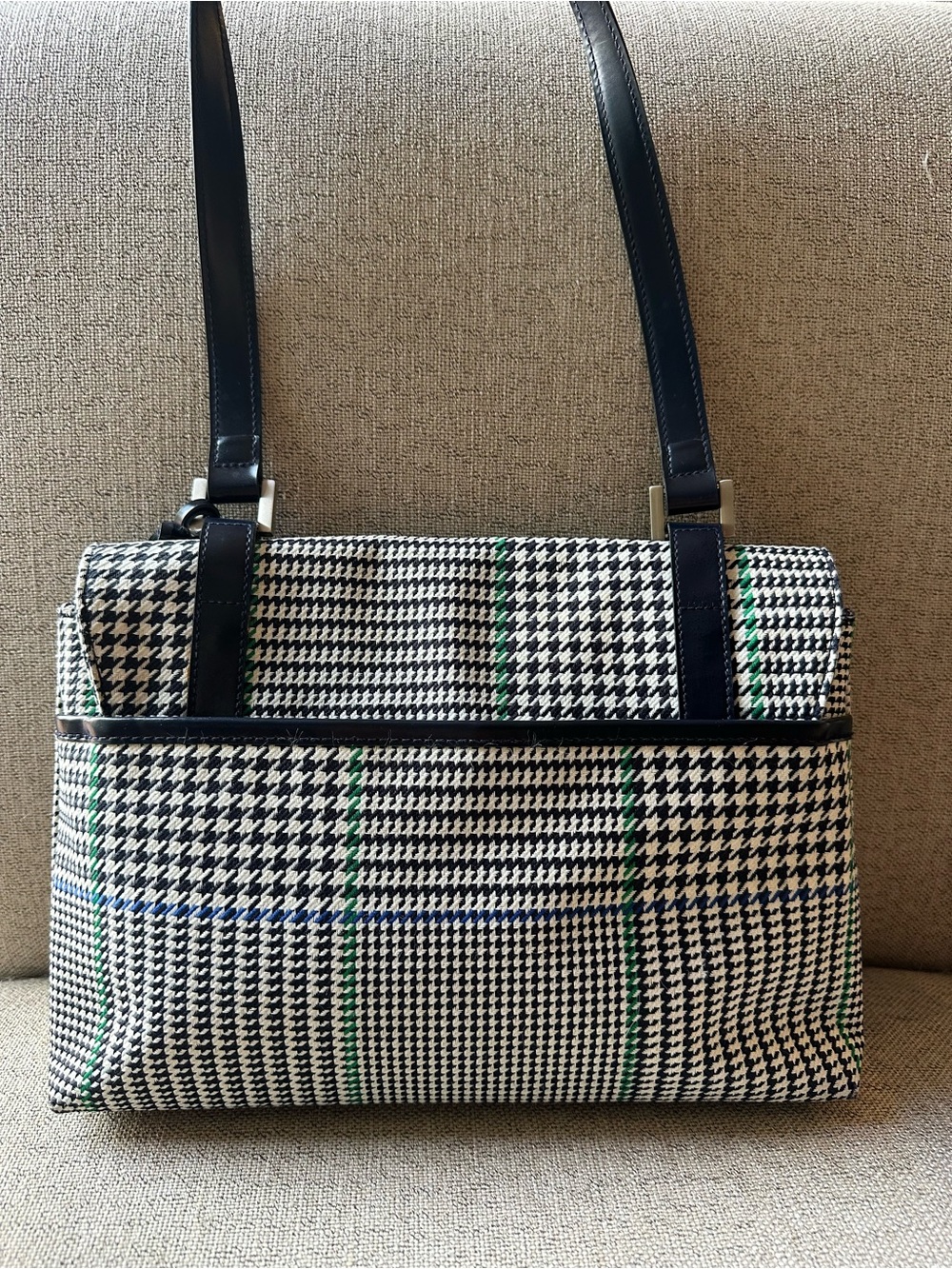 Lauren by Ralph Lauren Houndstooth Plaid Shoulder Bag Navy Trim with Wallet - Picture 6 of 16